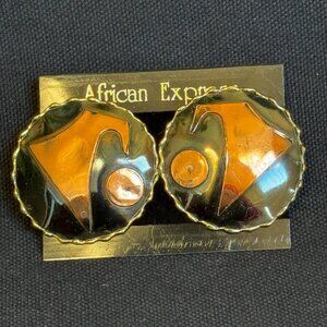 AFRICAN EXPRESS Handmade Enamel & Brass Copper Earrings Abstract Design Post Bac